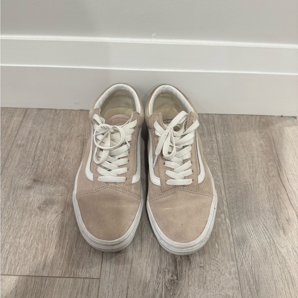 Vans Beige Suede Old Skool Sneakers with White Stripe